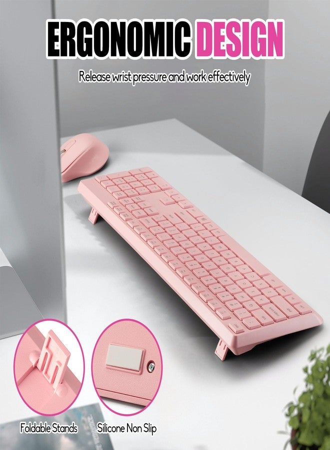 Guiheng Wireless Silent Keyboard Mouse Combo, Ultra-Slim USB Keyboard Silent Mouse Set, Water-Dropping Keycaps, 12 Shortcuts, 2.4GHz Wireless Connection for PC Laptop Windows XP/7/8/10, Vista, Mac (Pink) - Image 3